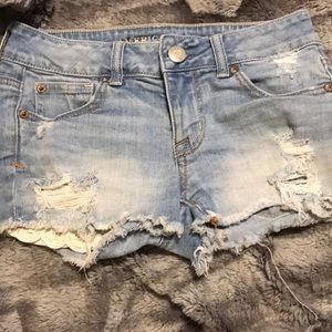 Distressed jean shorts